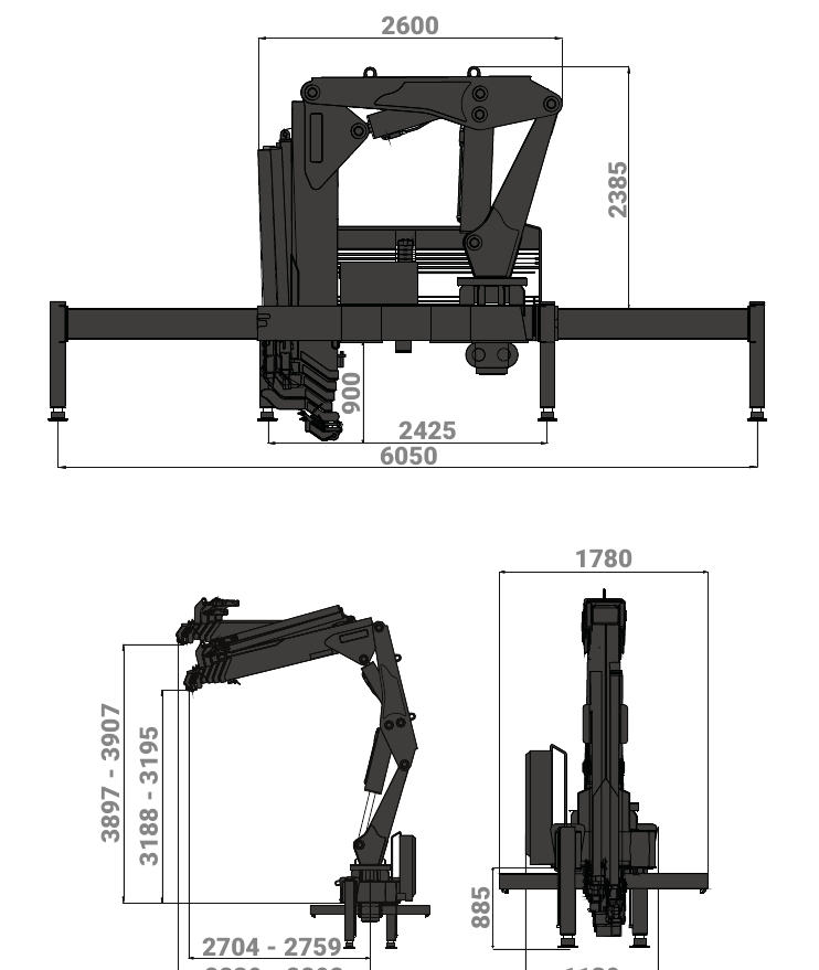 Desenho técnico oficial do guindaste ARGOS AGI 45