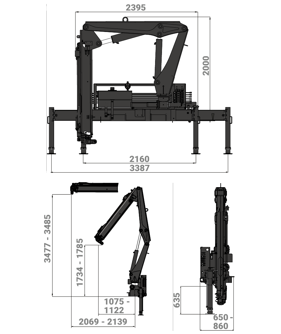 Desenho técnico oficial do guindaste ARGOS AGI 8s